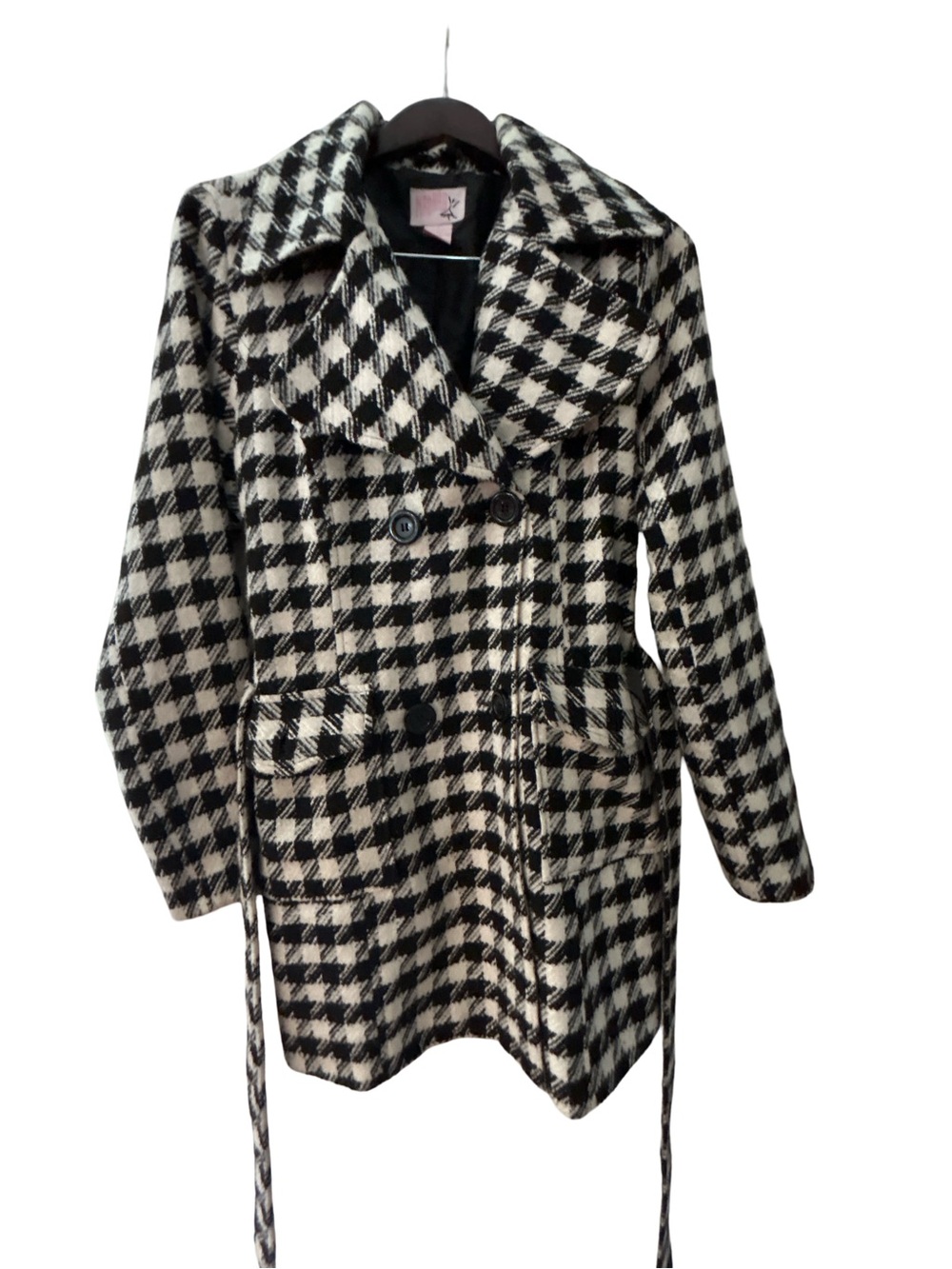 Madrag Houndstooth Double Breasted Peacoat with Belt - Size Large